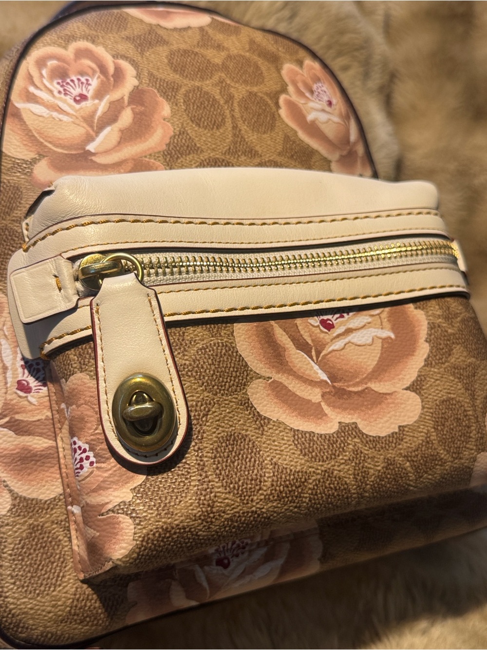 Coach Floral Mini Backpack - Beige/Pink - Picture 3 of 7